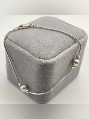 Beautiful Italy 925 Sterling  Silver Faceted Bead Snake Bracelet Size 6.5